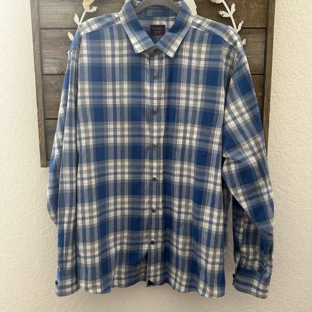 Untuckit Fiano Men's Blue Plaid 100% cotton Shirt size XXXL